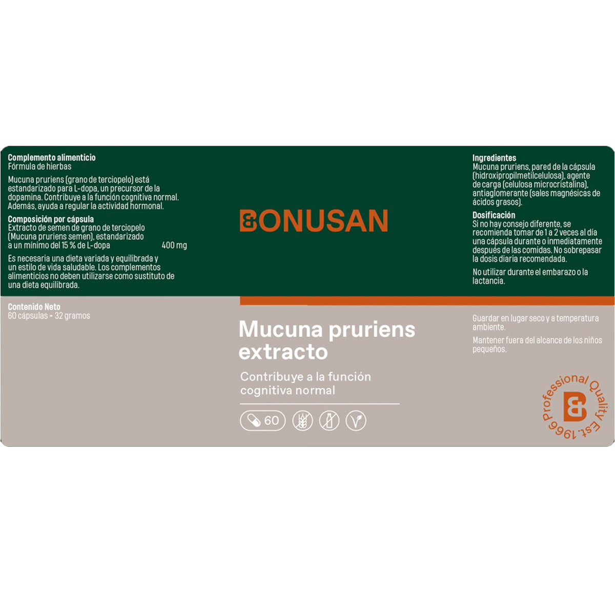 Mucuna pruriens extracto Bonusan 60 Vcaps