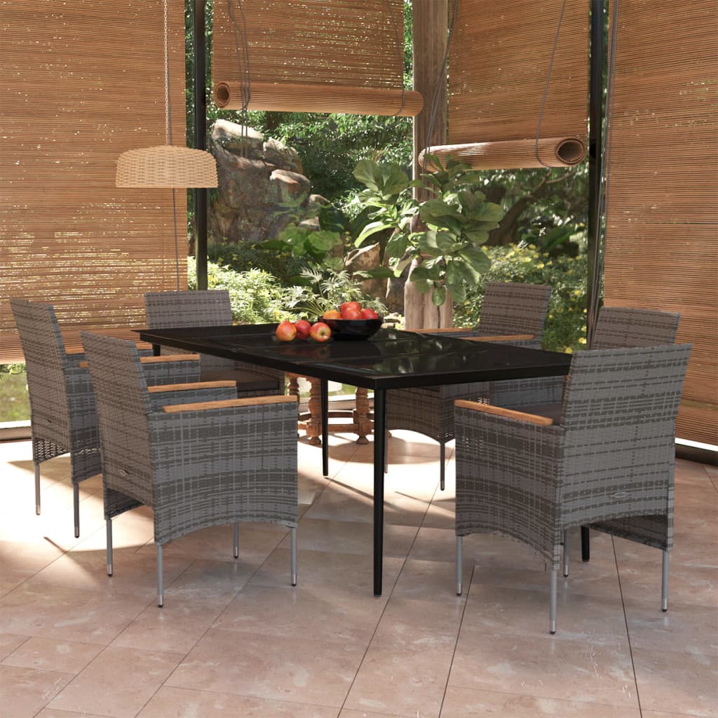 Juego De Comedor De Jardín 7 Piezas Con Cojines Gris Y Negro / Vetonek_5