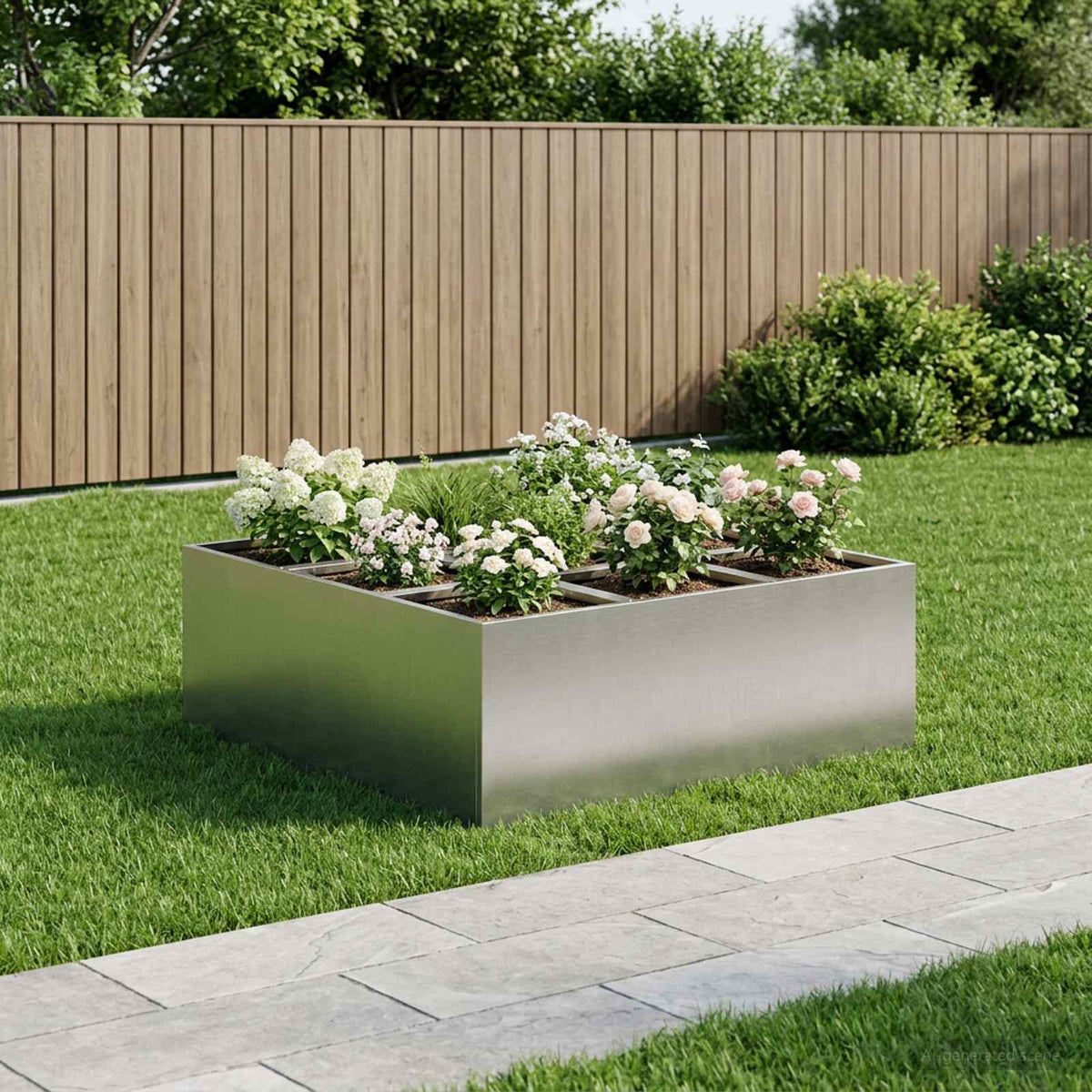 Macetero De Jardín Plateado 100 X 100 X 30 Cm Acero Inoxidable_1