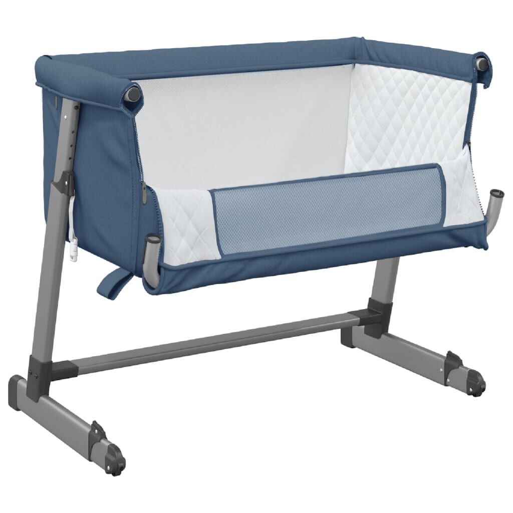 Vidaxl Cuna Con Colchón Tela De Lino Azul Marino_3