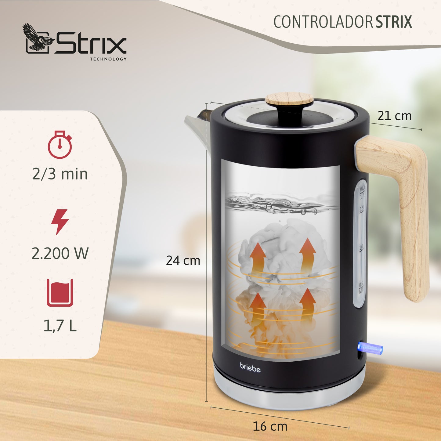 Briebe Nordic Hervidor Agua Eléctrico 1,7l Inalámbrico Ebullición Rápida, Libre De Bpa, Base De 360°, Kt1165blk, Negro_2