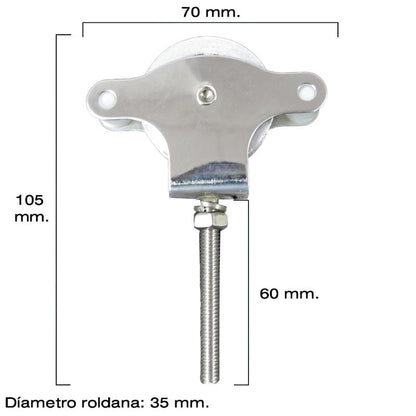 Polea Tendedero Wolfpack Inoxidable 60 Mm. / Roldana Metálica Con Tornilo
