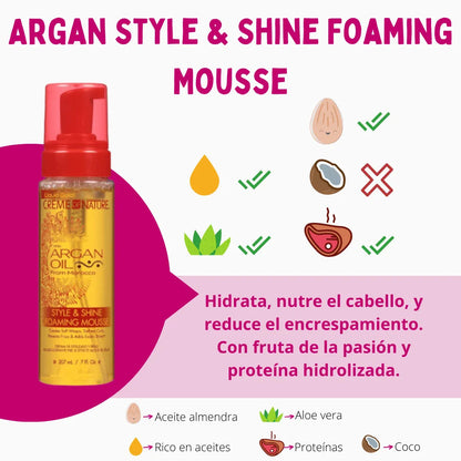 Espuma Argan Style And Shine Foaming Mousse Creme Of Nature 207ml_1