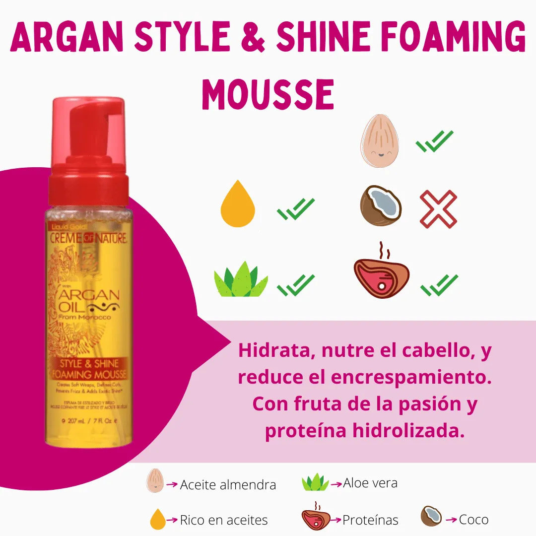 Espuma Argan Style And Shine Foaming Mousse Creme Of Nature 207ml_1