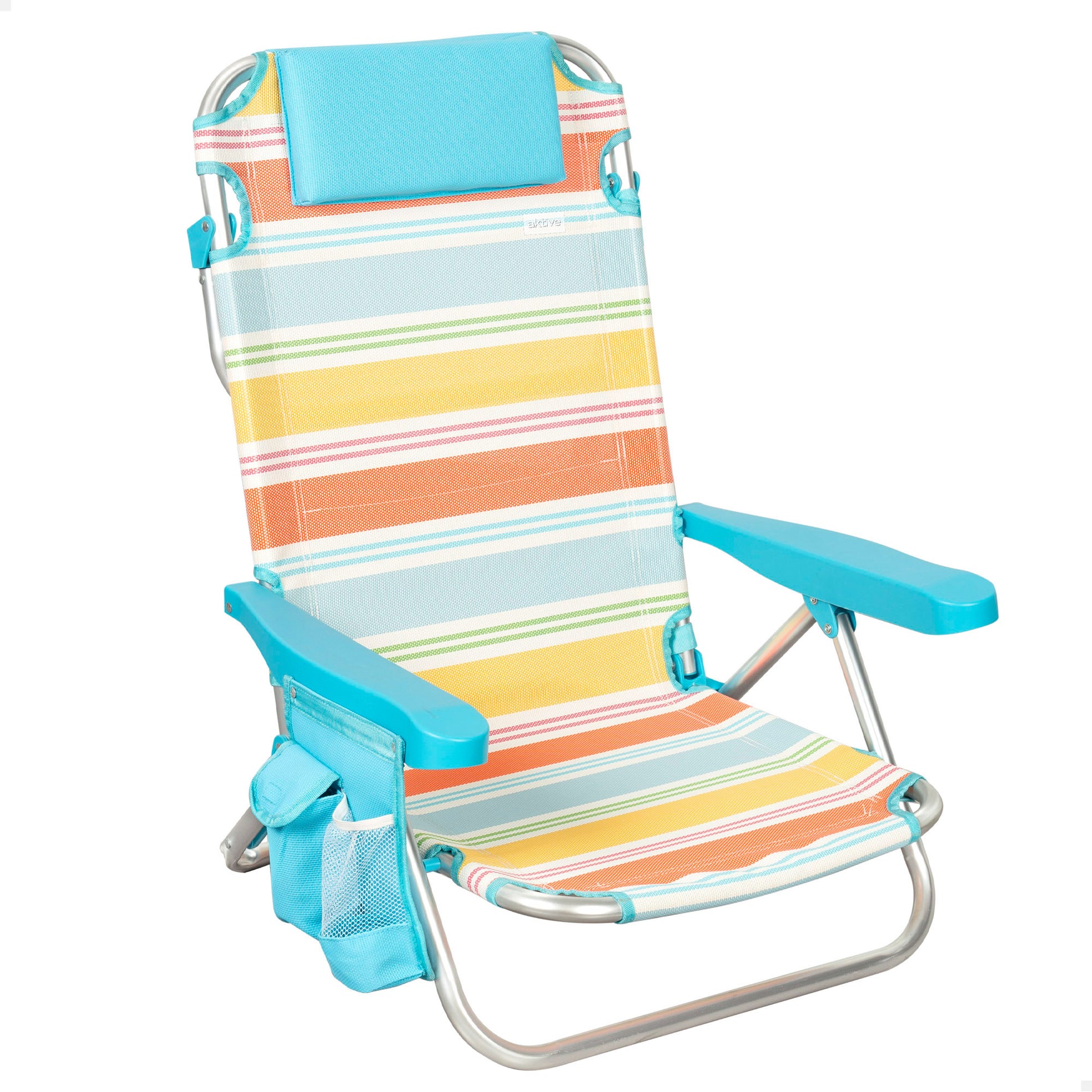 Aktive Silla Plegable Playa Rayas Multicolor, Aluminio, 5 Posiciones Y Bolsillo Lateral_0