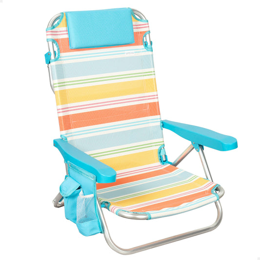 Aktive Silla Plegable Playa Rayas Multicolor, Aluminio, 5 Posiciones Y Bolsillo Lateral_0
