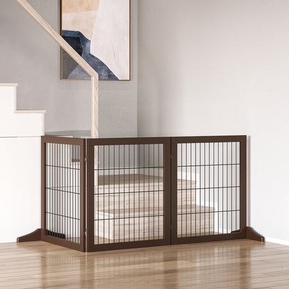 Pawhut Barrera Para Perros De 3 Paneles Con Patas De Apoyo 185x36x71 Cm Marrón_1