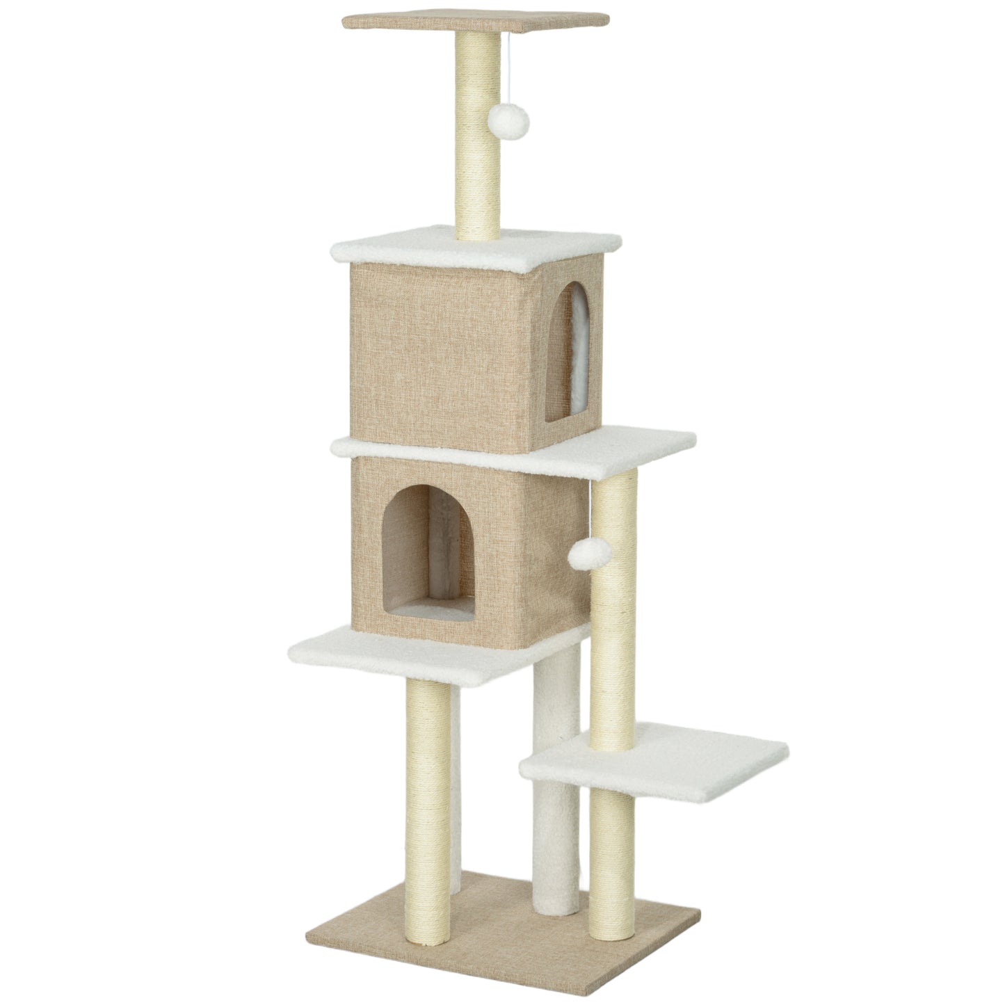 Pawhut Árbol Rascador Para Gatos Altura 140 Cm Con 2 Nidos Marrón Claro_0