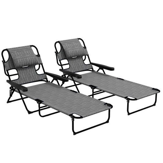 Outsunny 2 Tumbonas Plegables Con Respaldo Ajustable 194x72x31 Cm Gris_0