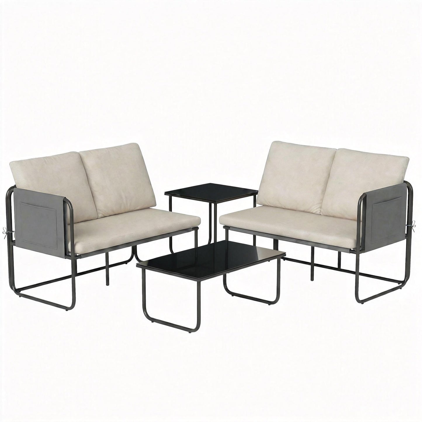 Outsunny Conjunto Jardín Exterior De 4 Piezas 2 Mesas De Vidrio 2 Sofás Cojines_0