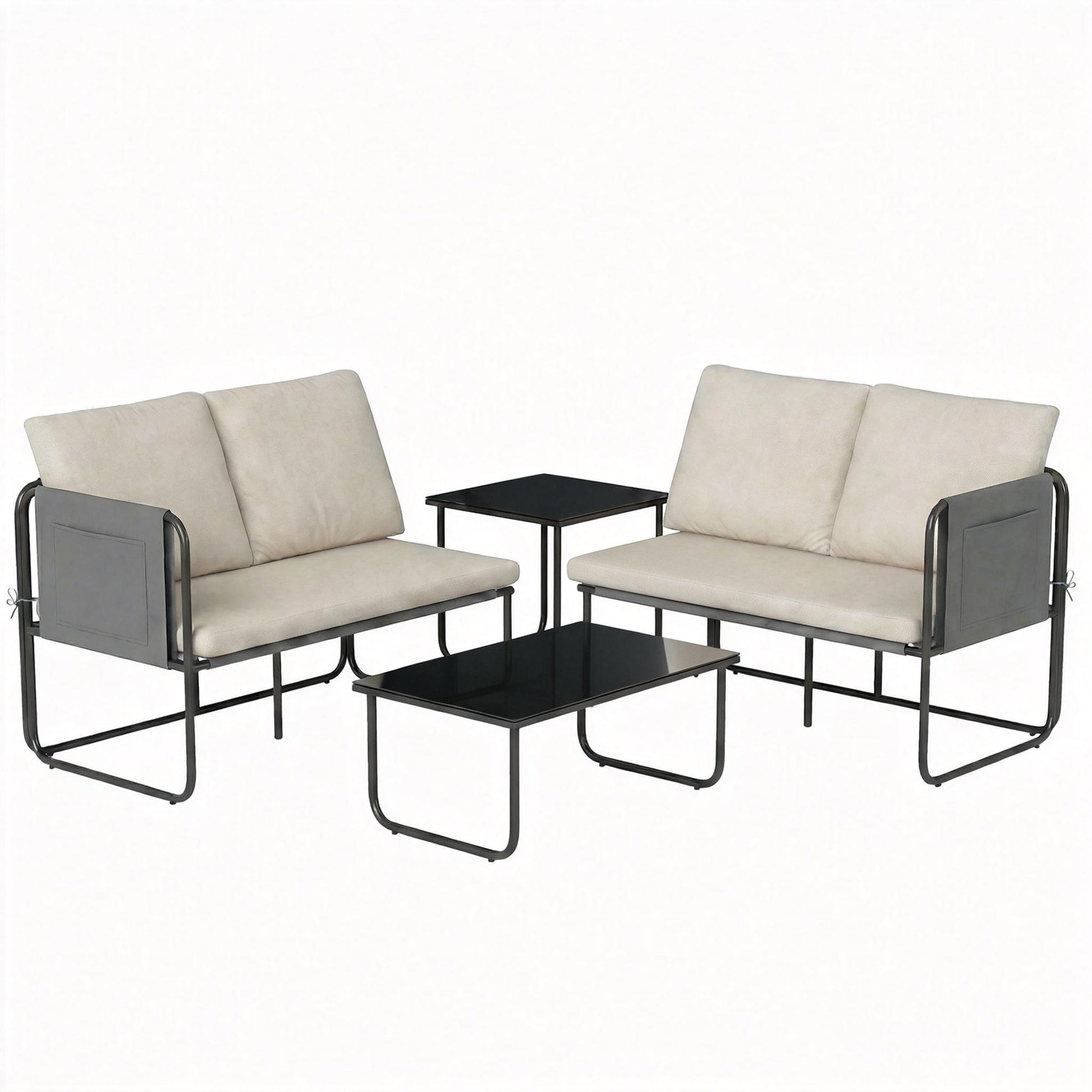 Outsunny Conjunto Jardín Exterior De 4 Piezas 2 Mesas De Vidrio 2 Sofás Cojines_0