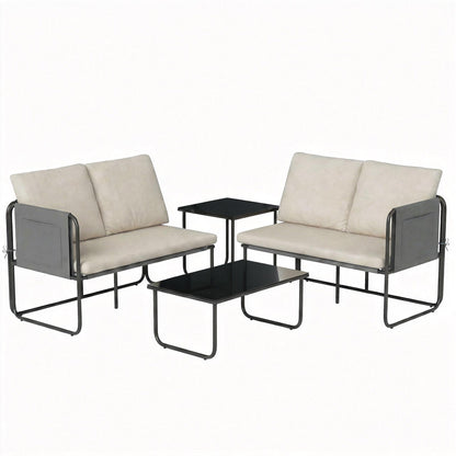 Outsunny Conjunto Jardín Exterior De 4 Piezas 2 Mesas De Vidrio 2 Sofás Cojines_0