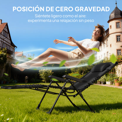 Outsunny Set De 2 Tumbonas Jardín Exterior Con Mesa Auxiliar Reposabrazos Negro_3