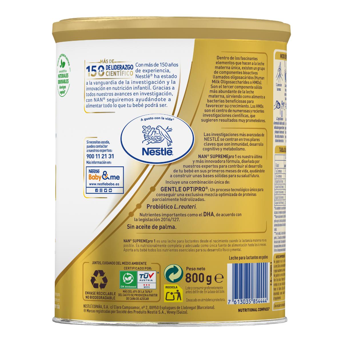 Nan Supremepro 1 Leche de inicio desde el primer día Nestlé 800 g NAN SUPREME pro 1