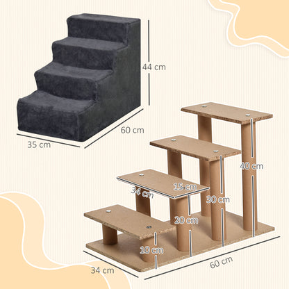 Pawhut Escalera Para Perros De 4 Peldaños Con Funda Extraíble 60x35x44 Cm Gris_2