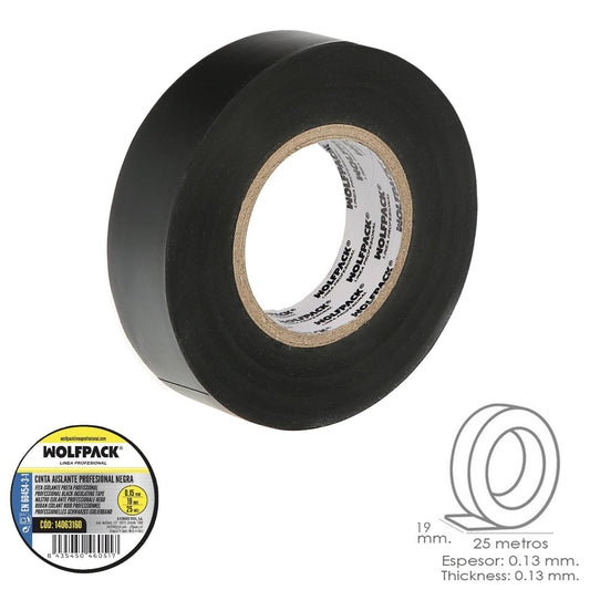 Cinta Aislante Profesional Negra Espesor 0.15 Mm. Ancho 19 Mm. Rollo 25 Metros Cinta Electricista, Cinta Aislante Cables_0