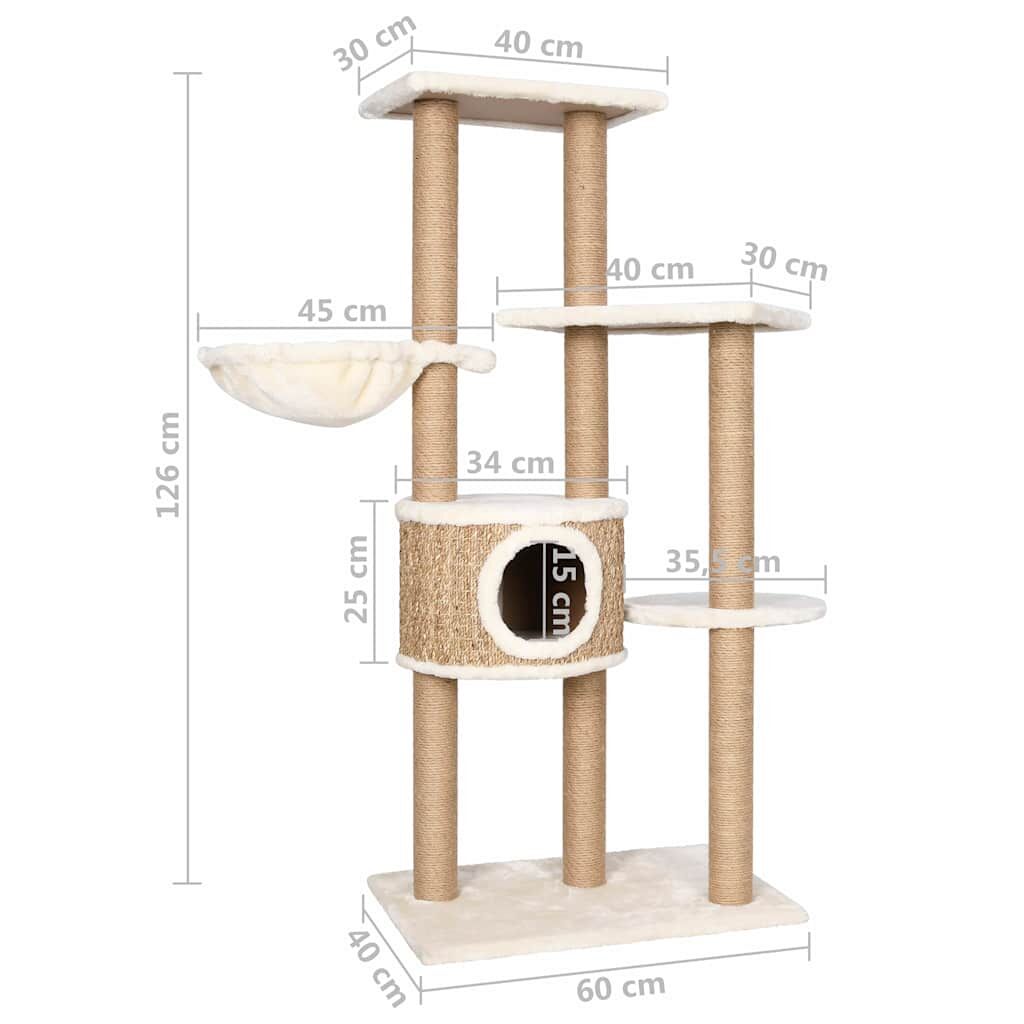 Vidaxl Árbol Para Gatos Con Poste Rascador 126 Cm Hierba Marina_2
