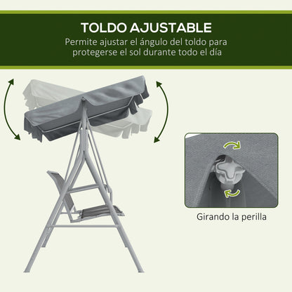 Outsunny Columpio Balancín Jardín De 3 Plazas Con Toldo Ajustable Terraza Gris_3