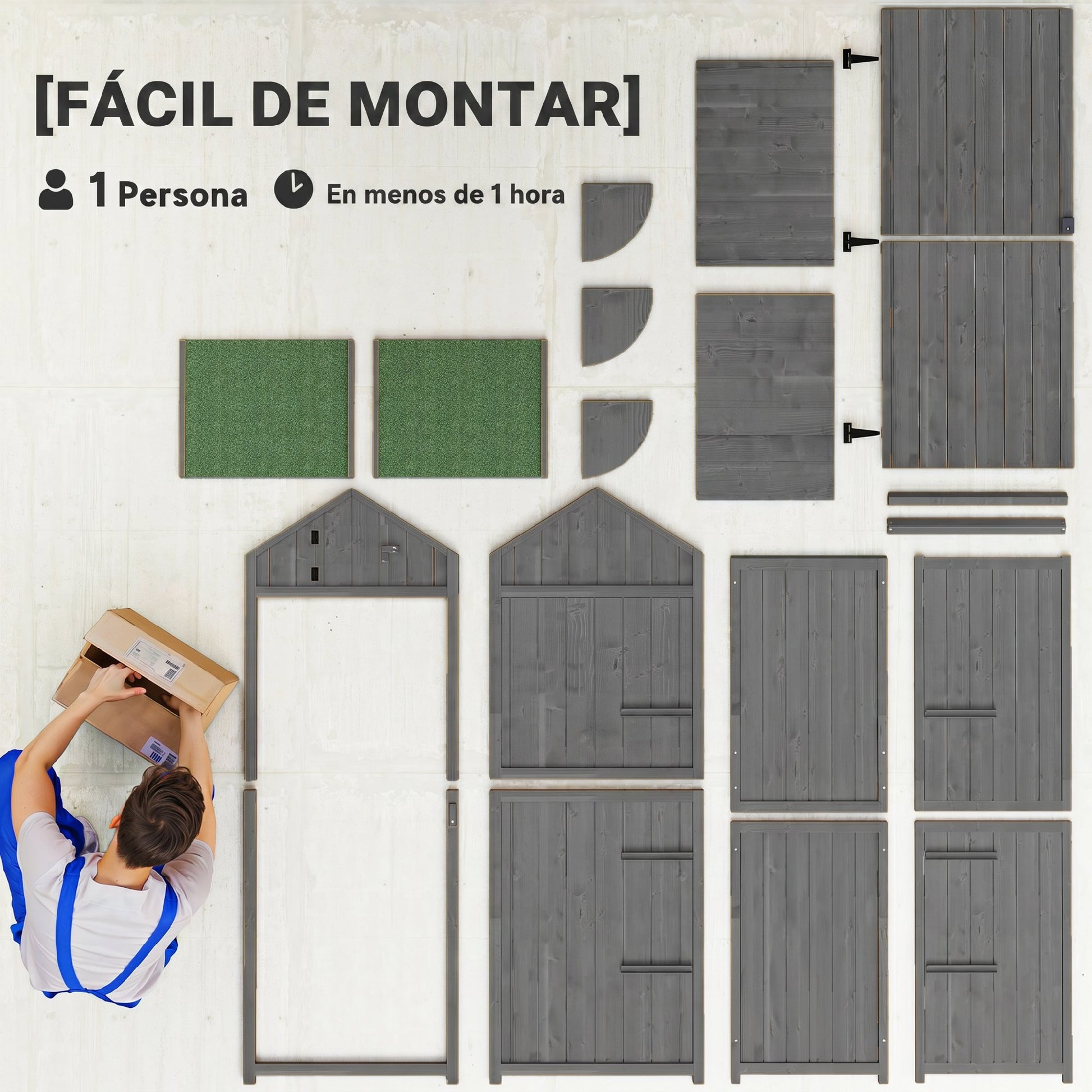 Outsunny Armario De Jardín De Madera Con 3 Estantes 0,3 M² 77x54,2x179cm Gris_3