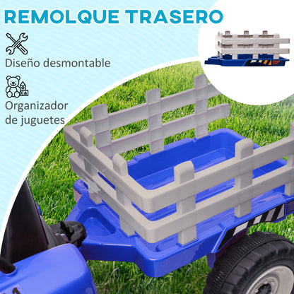 Homcom Tractor Eléctrico Con Remolque Para Niños 3-6 Años 136,5x50x52,5 Cm Azul_3