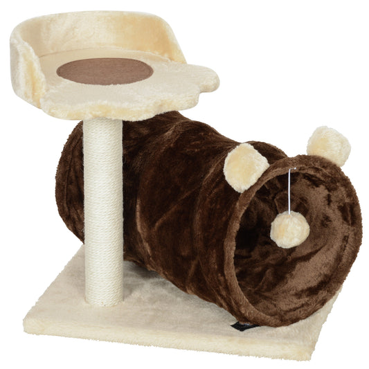 Pawhut Árbol Rascador Para Gatos Altura 47 Cm Con Túnel Marrón Oscuro_0