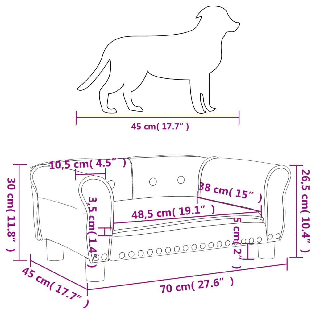 Cama Para Perros De Cuero Sintético Color Capuchino 70x45x30 Cm / Vetonek_2