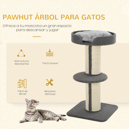 Pawhut Árbol Rascador Para Gatos Altura 91 Cm De 3 Niveles 45x45x91cm Gris_3