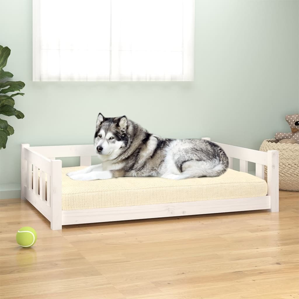 Cama Para Perros Madera Maciza De Pino Blanco 105,5x75,5x28 Cm / Vetonek_0