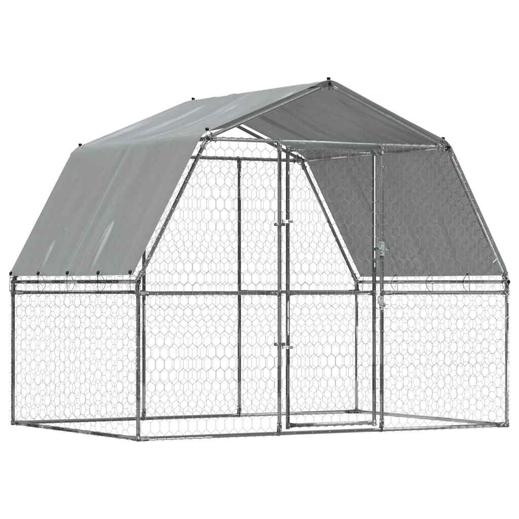 Vidaxl Jaula Para Perros Con Techo Y Puerta Acero Galvanizado Plateado_0