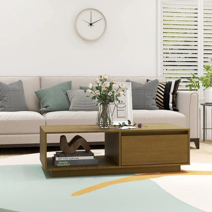 Mesa De Centro De Madera Maciza Pino Marrón Miel 110x50x33,5 Cm_1