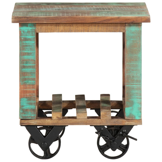 Mesa Auxiliar Con Ruedas Madera Maciza Reciclada 40x40x42 Cm_0