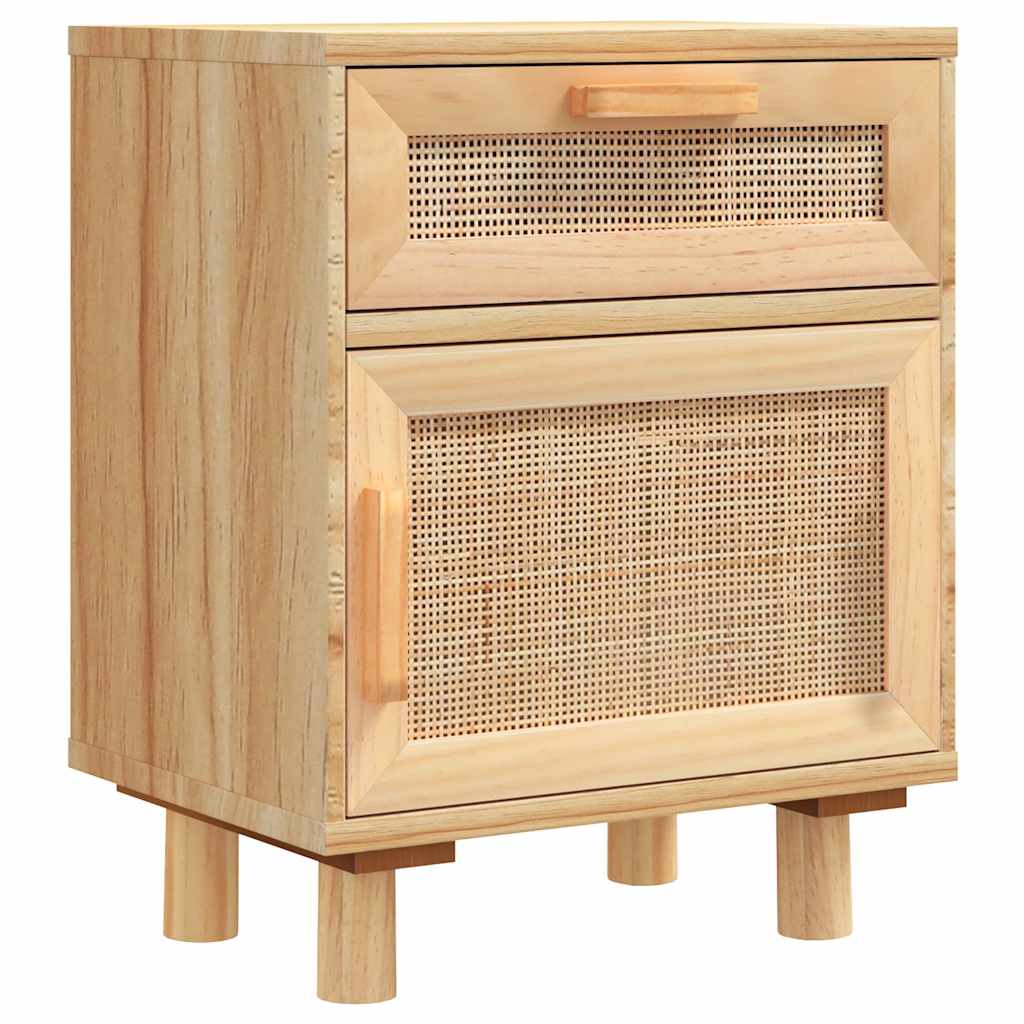 Mesitas De Noche 2 Uds Madera Maciza Pino Marrón Ratán Natural_4
