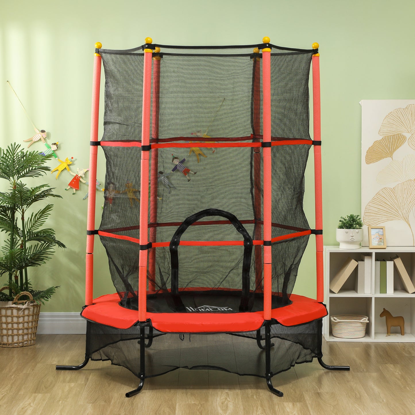 Homcom Cama Elástica Infantil Ø163 Cm Con Red De Seguridad Rojo Y Negro_1