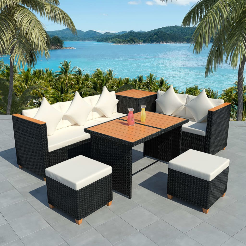 Vidaxl Set Muebles De Jardín 7 Piezas Y Cojines Ratán Sintético Negro_1