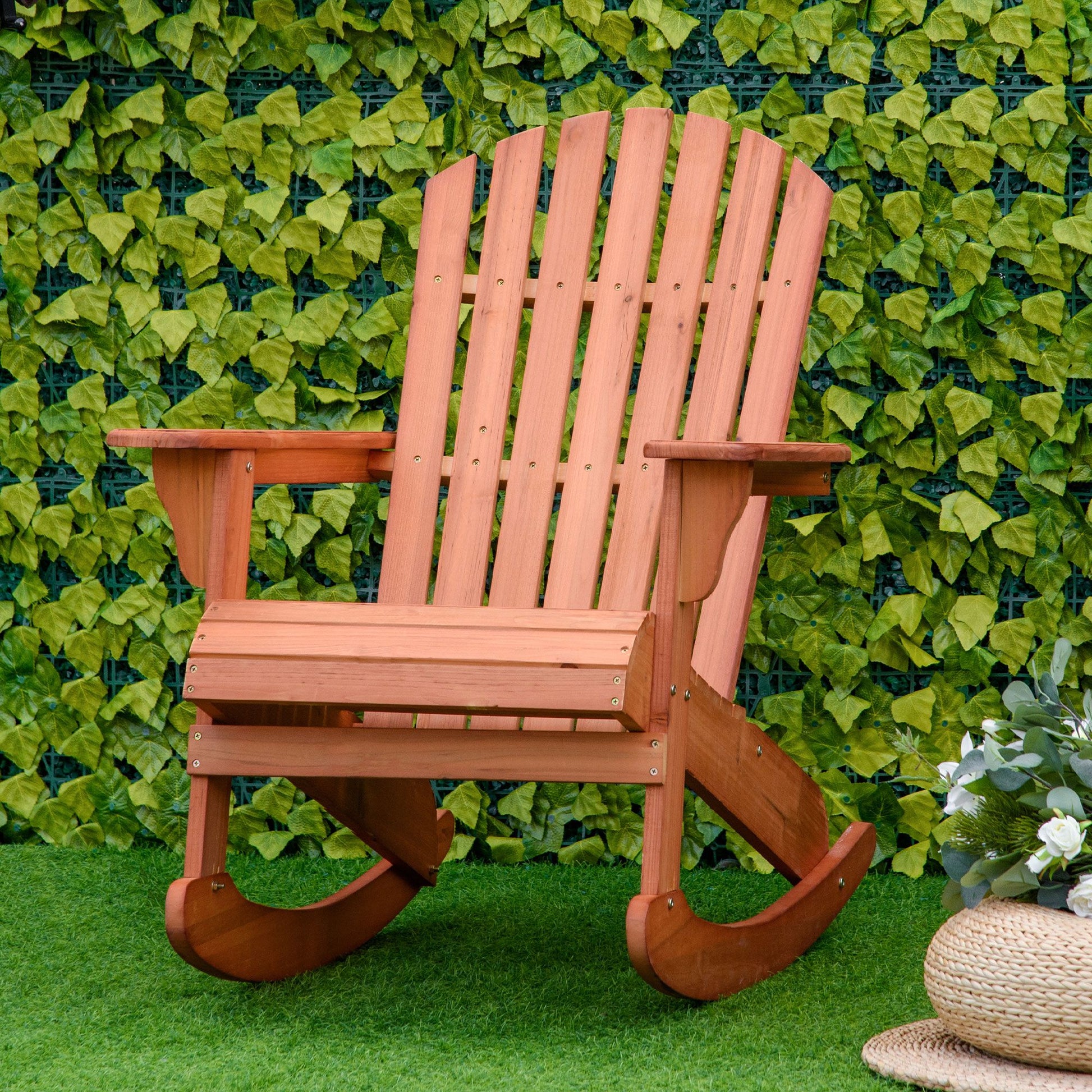 Outsunny Silla De Jardín Mecedora Adirondack De Madera Natural 77x94x97cm Color_1