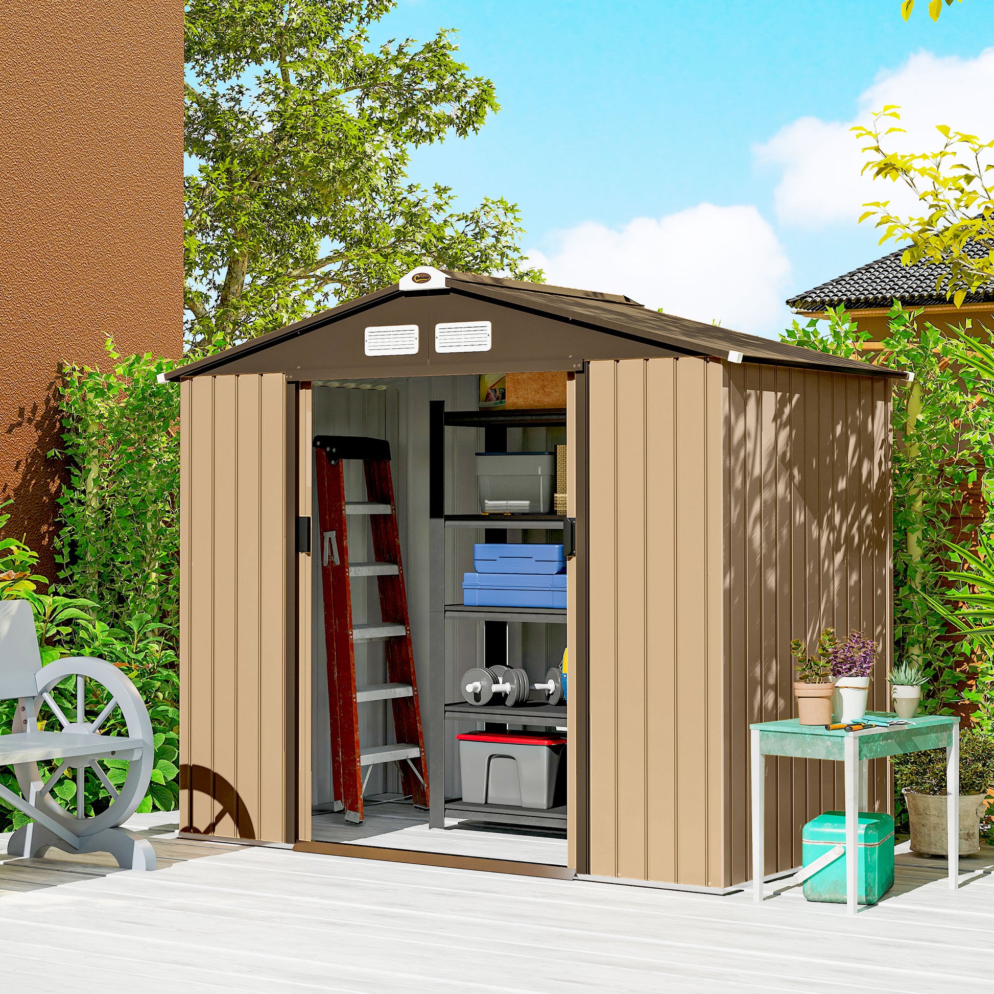 Outsunny Caseta De Jardín Exterior 2,42 M² 213x130x185 Cm Con Puerta Corredera_1