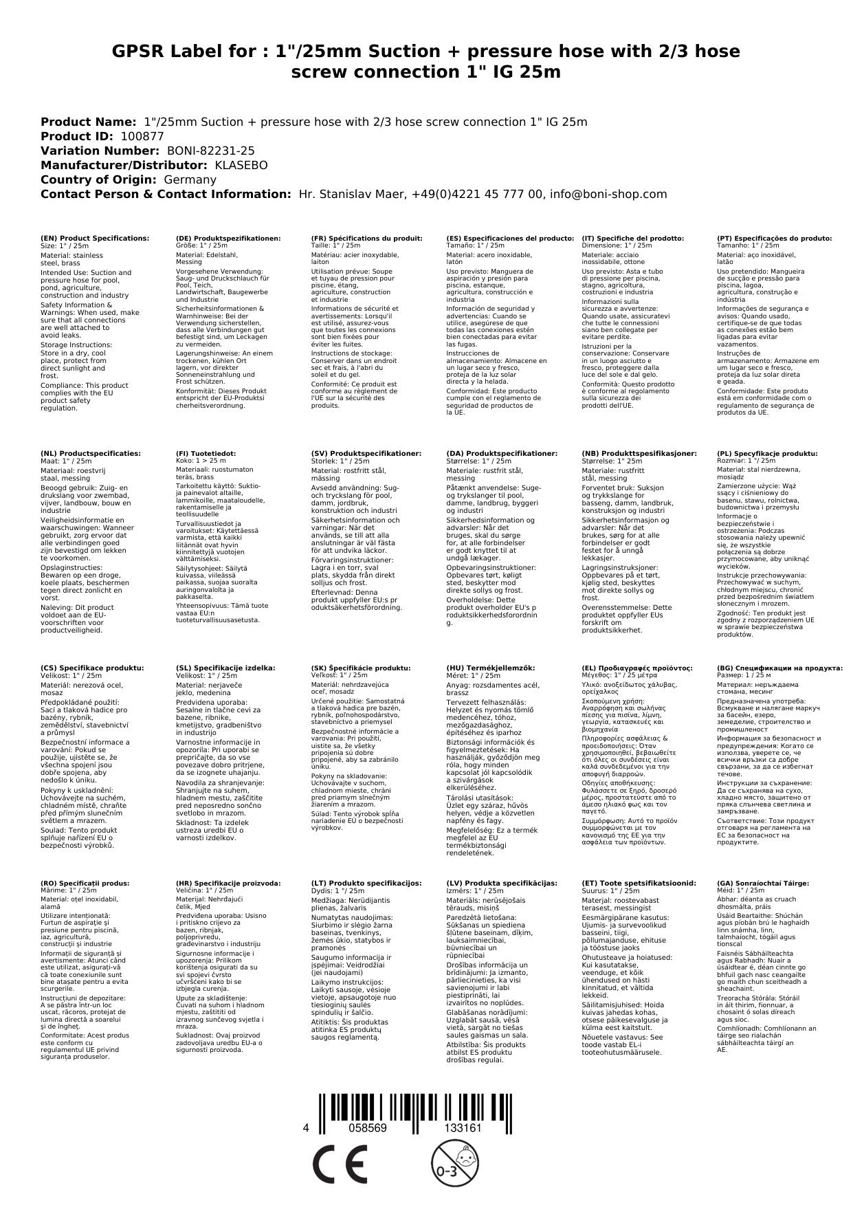 Manguera De Succión Y Presión 1 Pulgada, 25m, Con Racores Y Abrazaderas