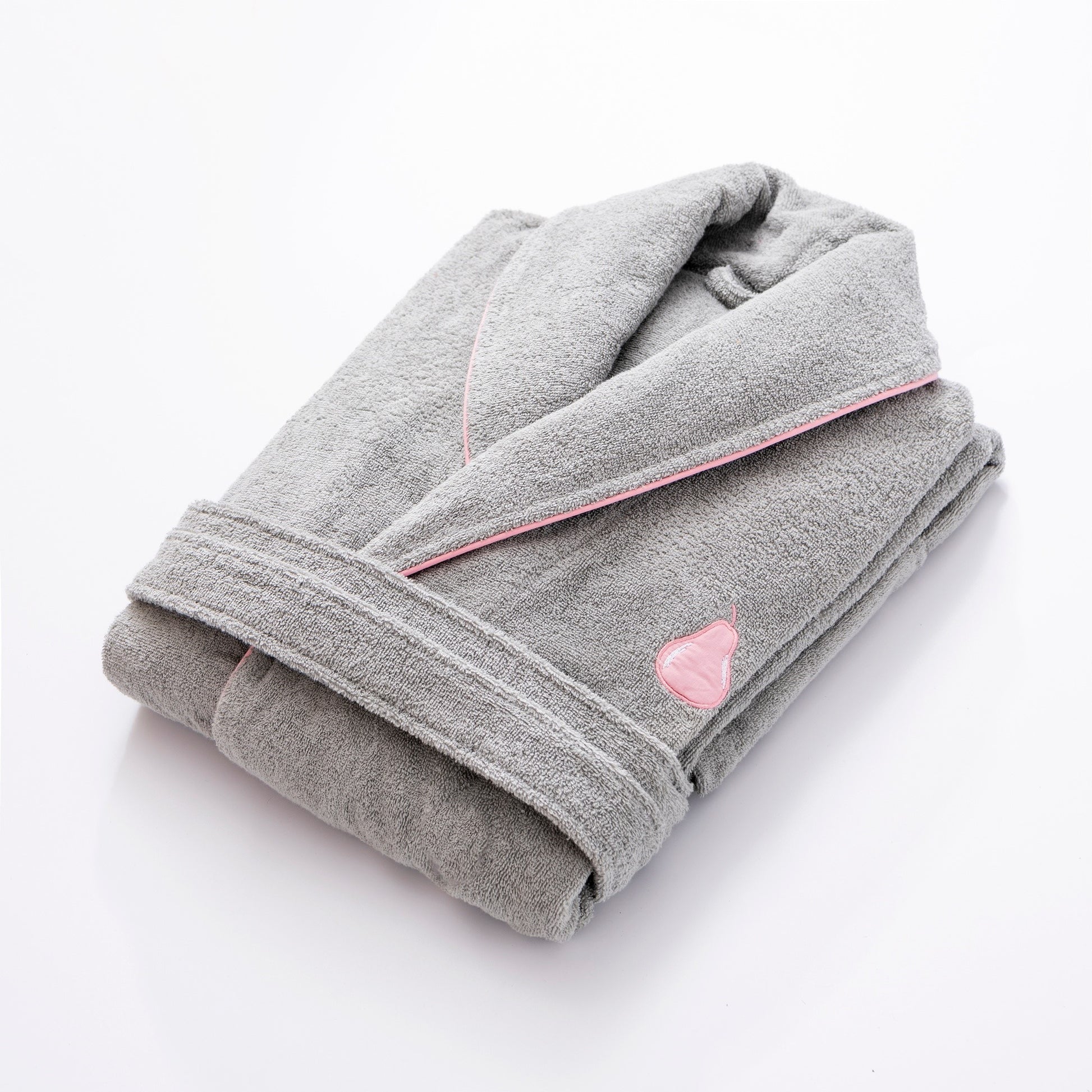Albornoz M/l 380gsm 100%algodon Gris Con Pera Rosa Benetton Fruits Be_3