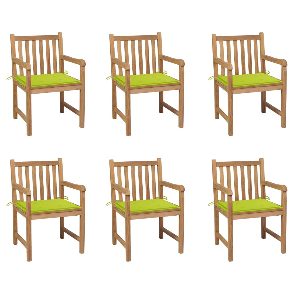 Vidaxl Sillas De Jardín 6 Uds Madera Maciza Teca Cojines Verde Brillo_0