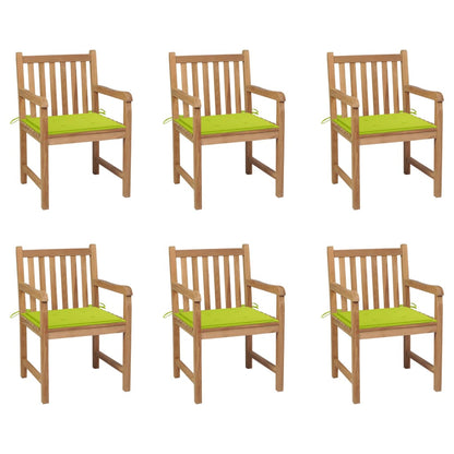 Vidaxl Sillas De Jardín 6 Uds Madera Maciza Teca Cojines Verde Brillo_0