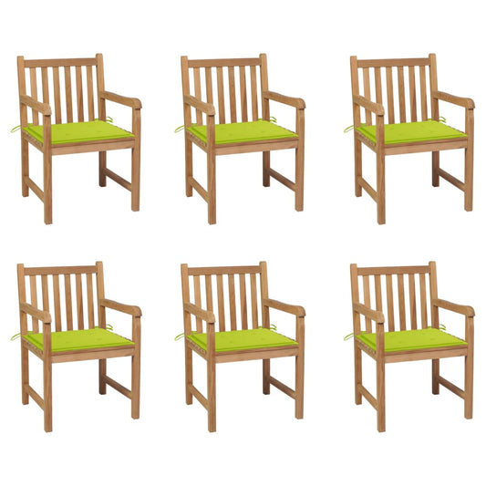 Vidaxl Sillas De Jardín 6 Uds Madera Maciza Teca Cojines Verde Brillo_0