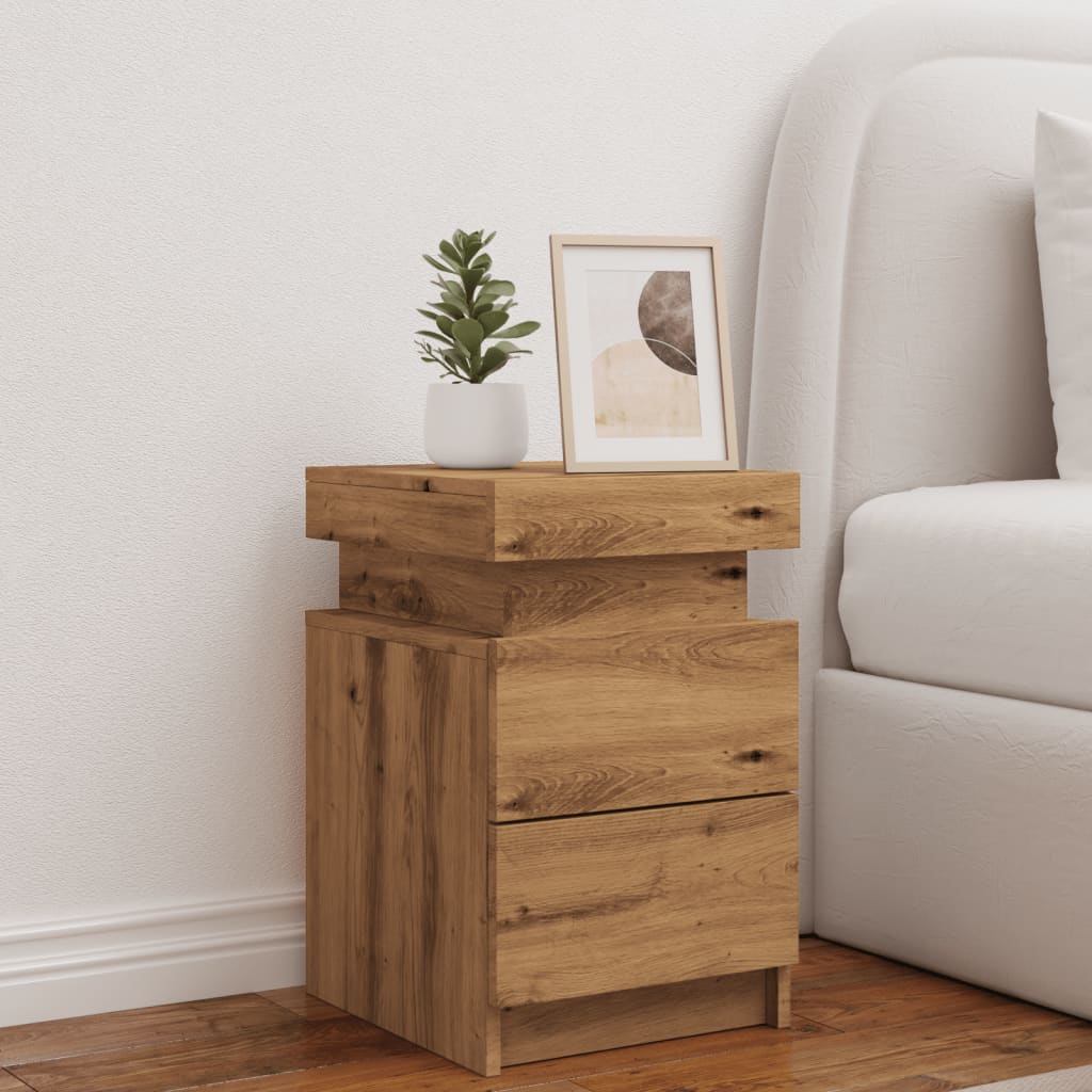 Mesitas Noche Con Led 2 Uds Madera Marrón Roble 35x39x55 Cm_2