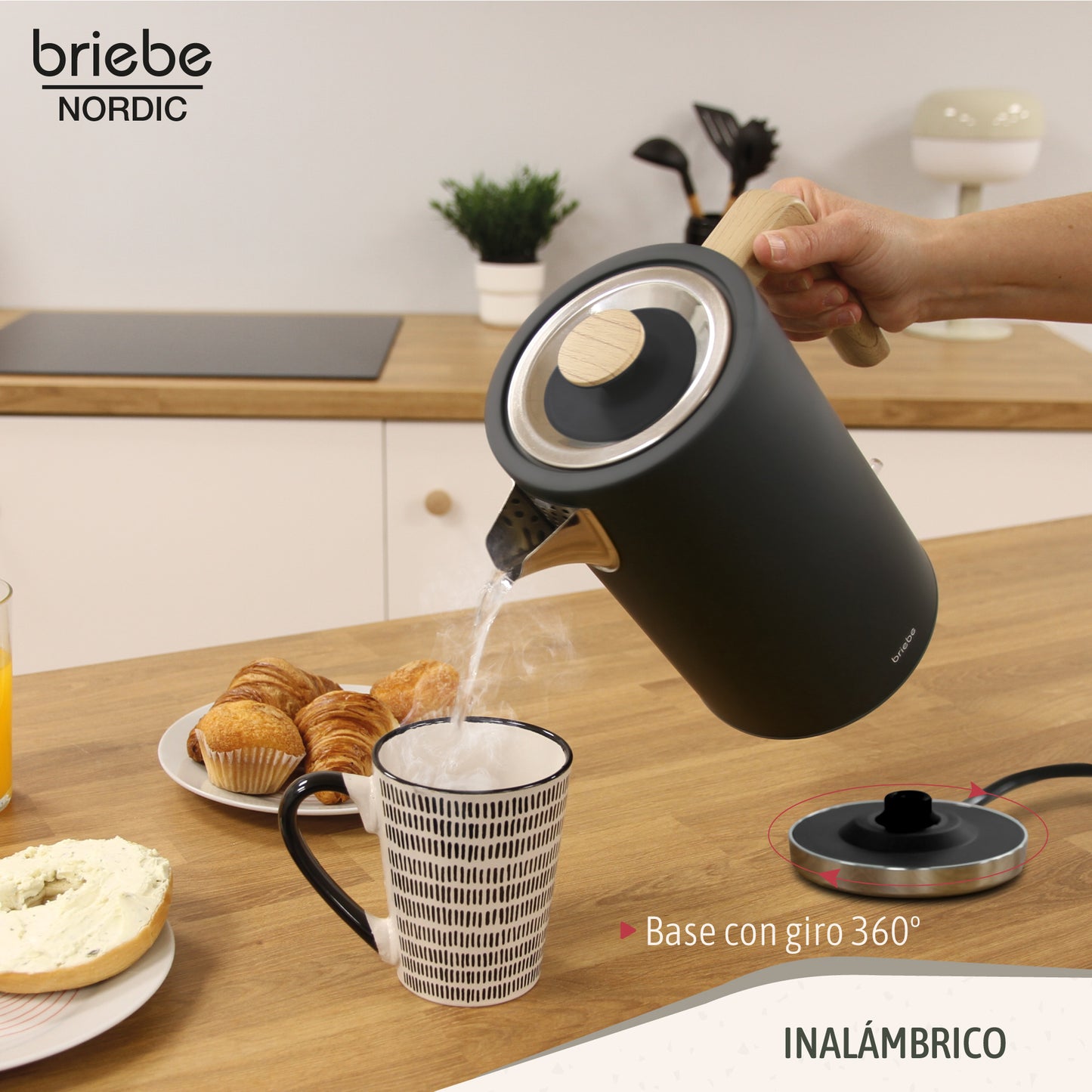 Briebe Nordic Hervidor Agua Eléctrico 1,7l Inalámbrico Ebullición Rápida, Libre De Bpa, Base De 360°, Kt1165blk, Negro_3