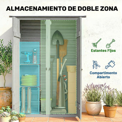 Outsunny Caseta De Jardín De Madera 115x53x156 Cm Con 2 Estantes Y 2 Puertas_3