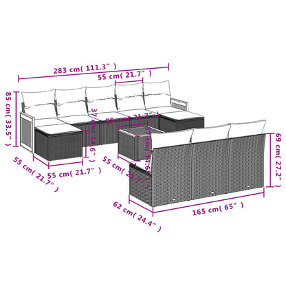 Set De Sofás De Jardín 11pzas Con Cojines Ratán Sintético Beige / Vetonek_2