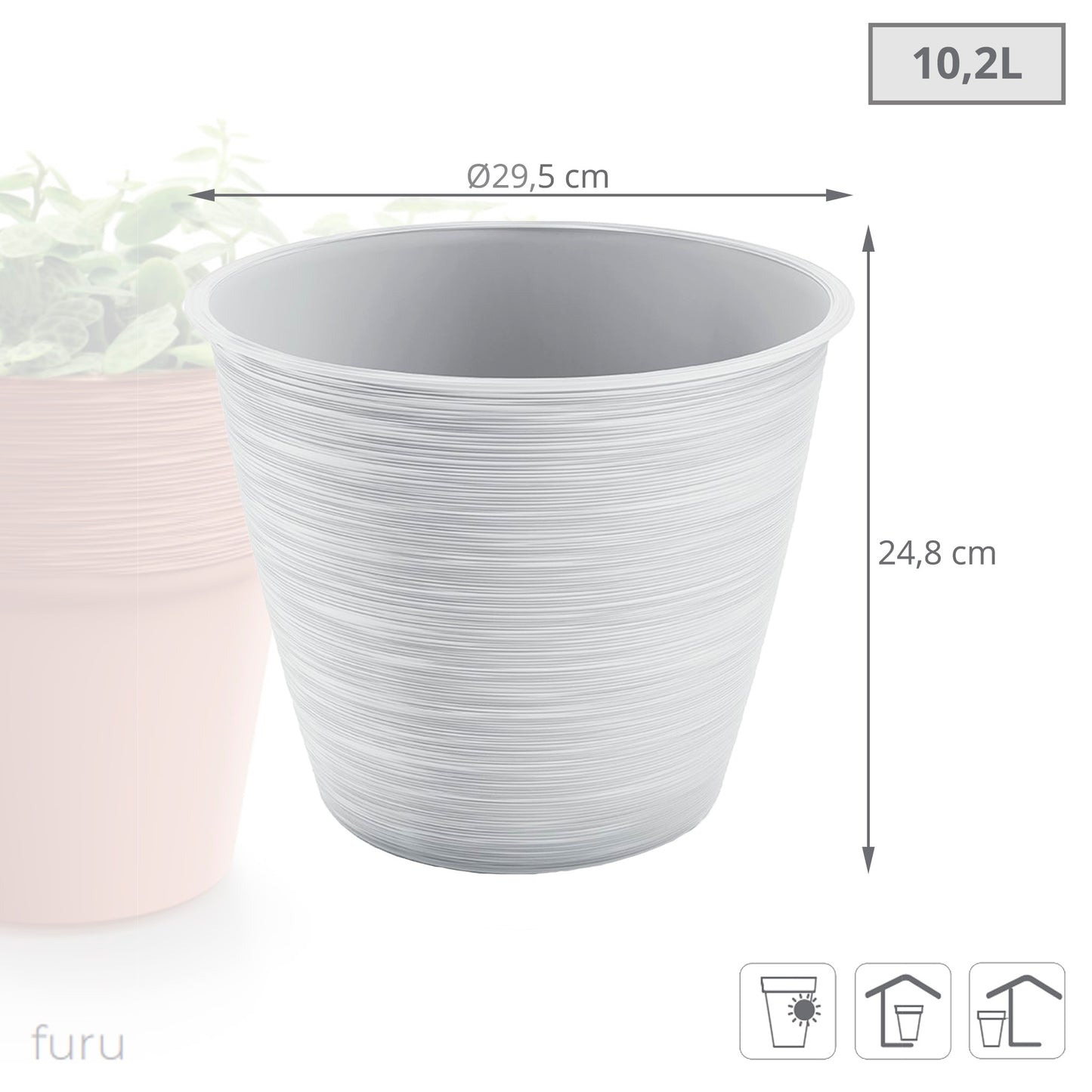 Maceta Furu 10,2l., Dimensiones (mm) 295x295x248, Color Blanco_2
