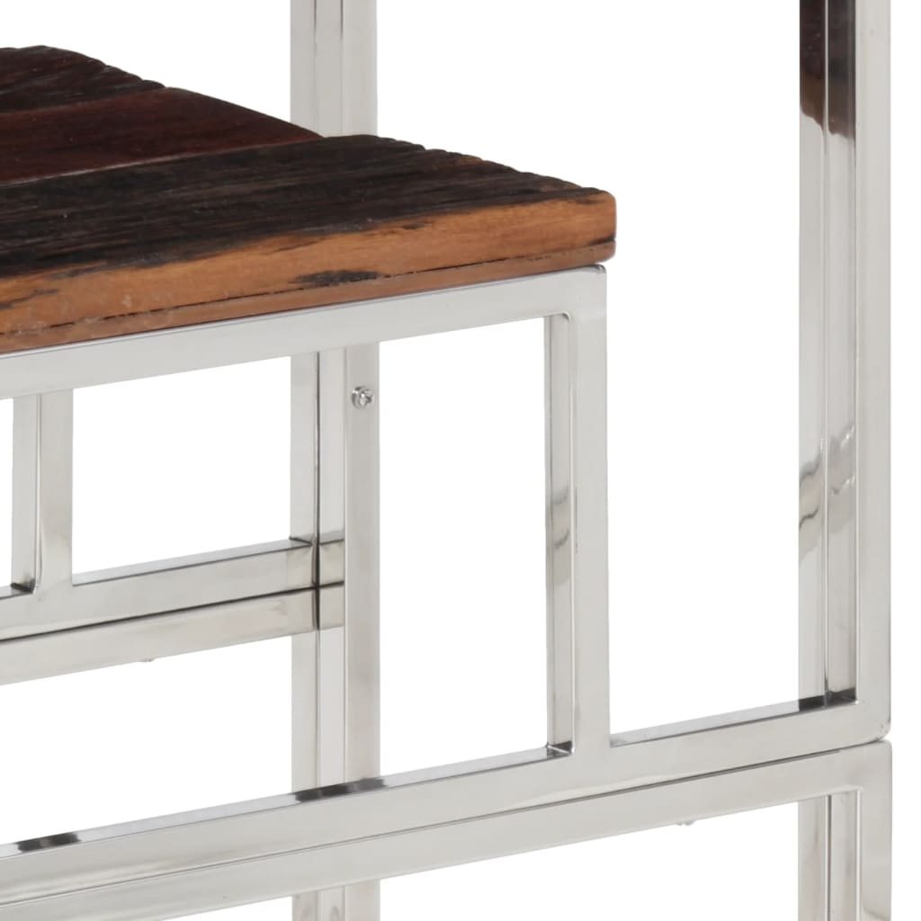Mesa Consola Acero Inoxidable Madera Maciza Traviesa Plateado_4