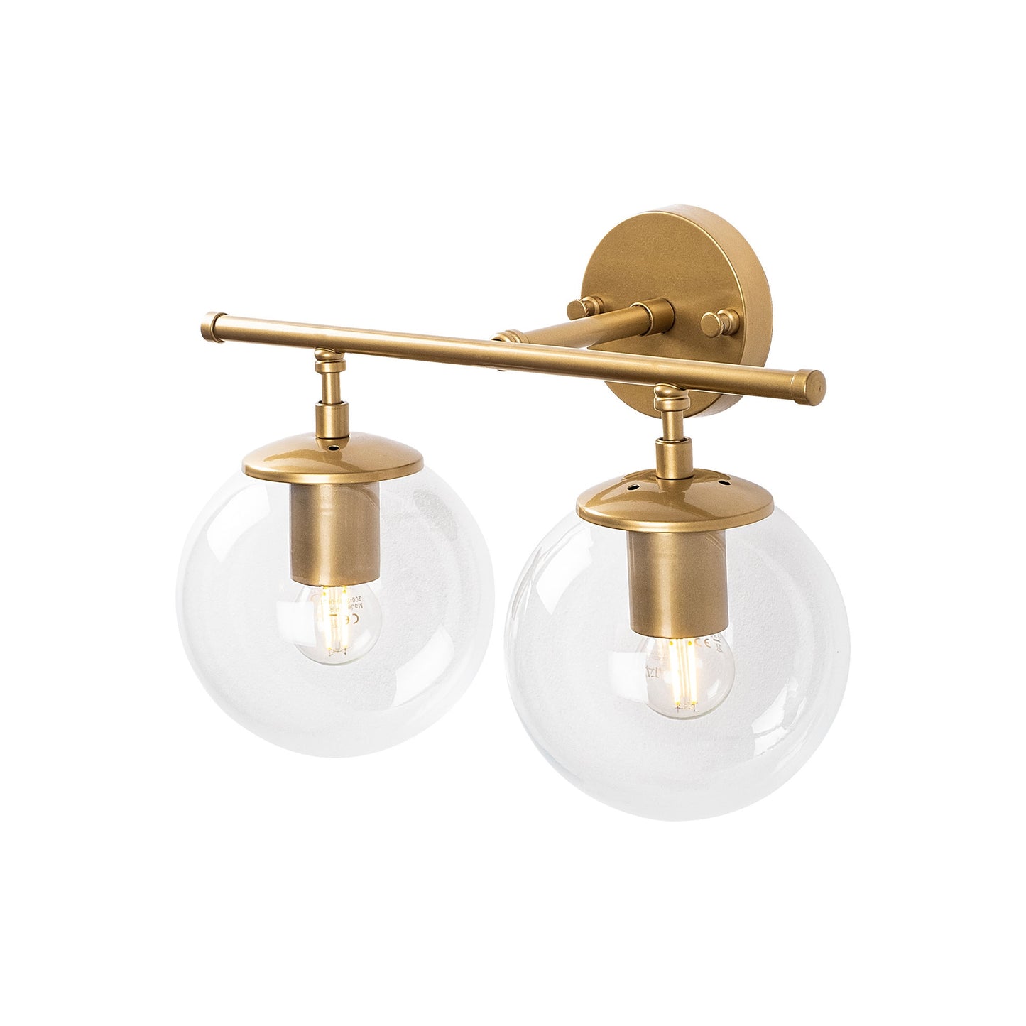 Aplique De Pared, Recto 2 Transparente, Metal , Oro Brillante, 36x24x16, Casquillo 2 X E14 Max 40 W_0