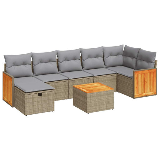 Set De Sofás De Jardín Y Cojines 8 Piezas Ratán Sintético Beige / Vetonek_0