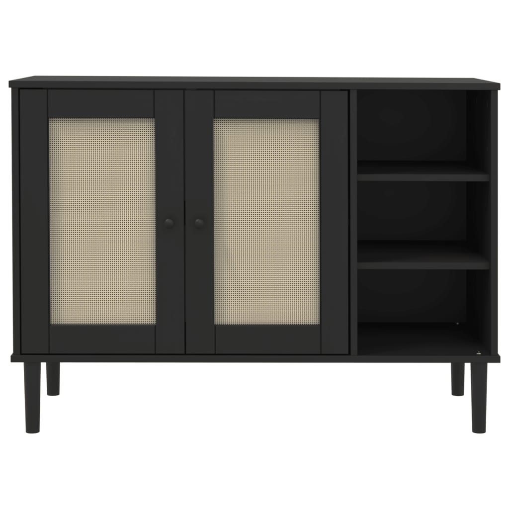 Aparador Senja Aspecto De Ratán Madera Pino Negro 112x40x80 Cm / Vetonek_2